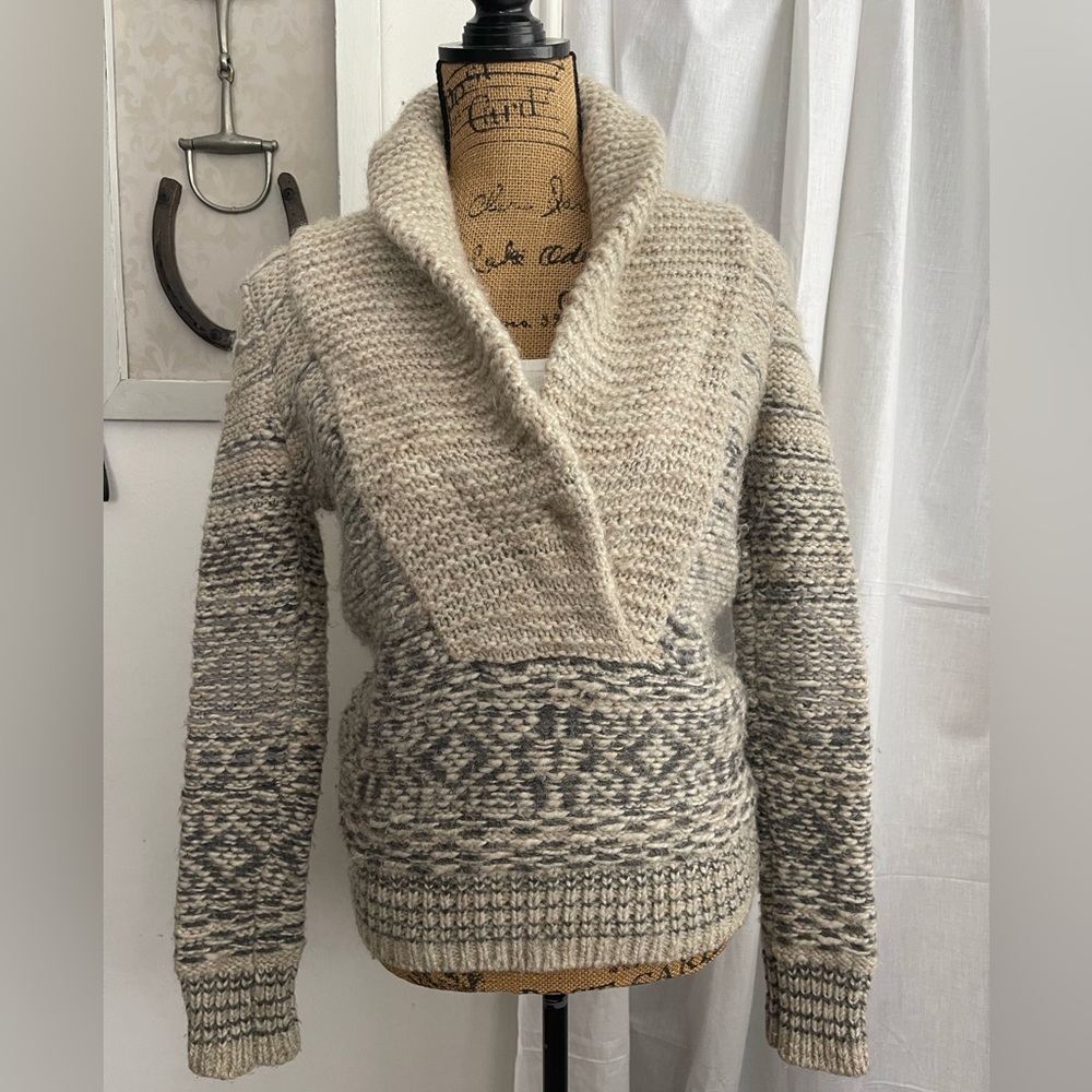 Wilfred Free Nordic Style Wool Blend Sweater Shawl Collar Modern Boho Size S